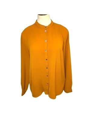 Jacqueline De Yong Rusty Orange Crepe Blouse Mandarin Collar Long Sleeves 36 EU